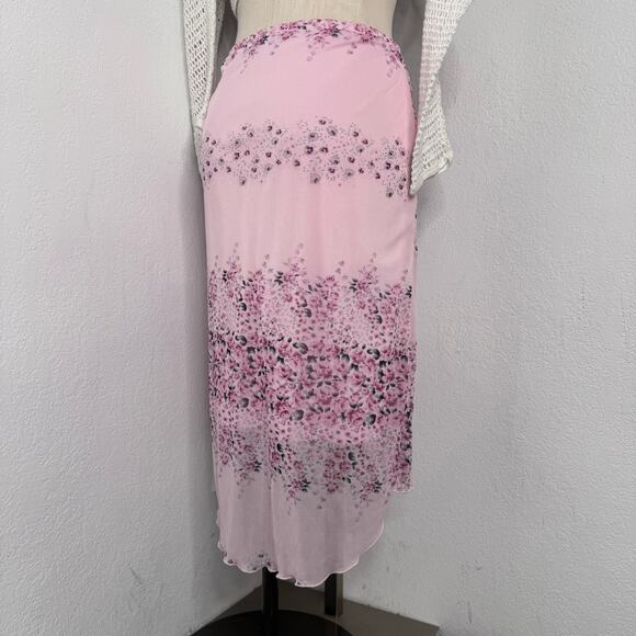 Vintage Y2K Coquette Fairycore Floral Midi Skirt Pink Mesh Medium - Picture 3 of 9